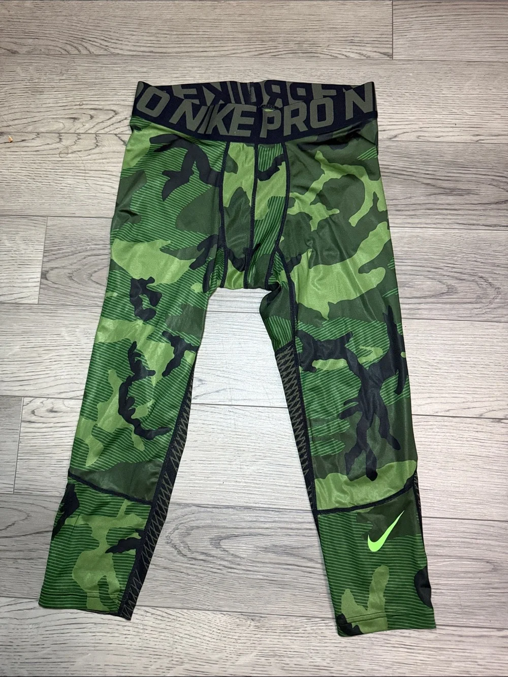 Nike Pro Camouflage Compression Tights Green Black Men's Size Medium